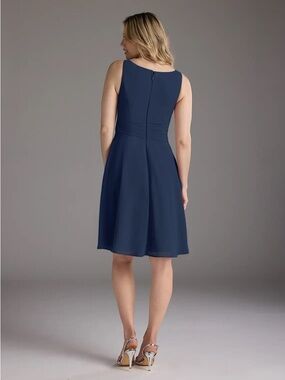 Azazie Size 16 Navy Chiffon Bridesmaid Dress A-Line Wedding Guest Dark Blue